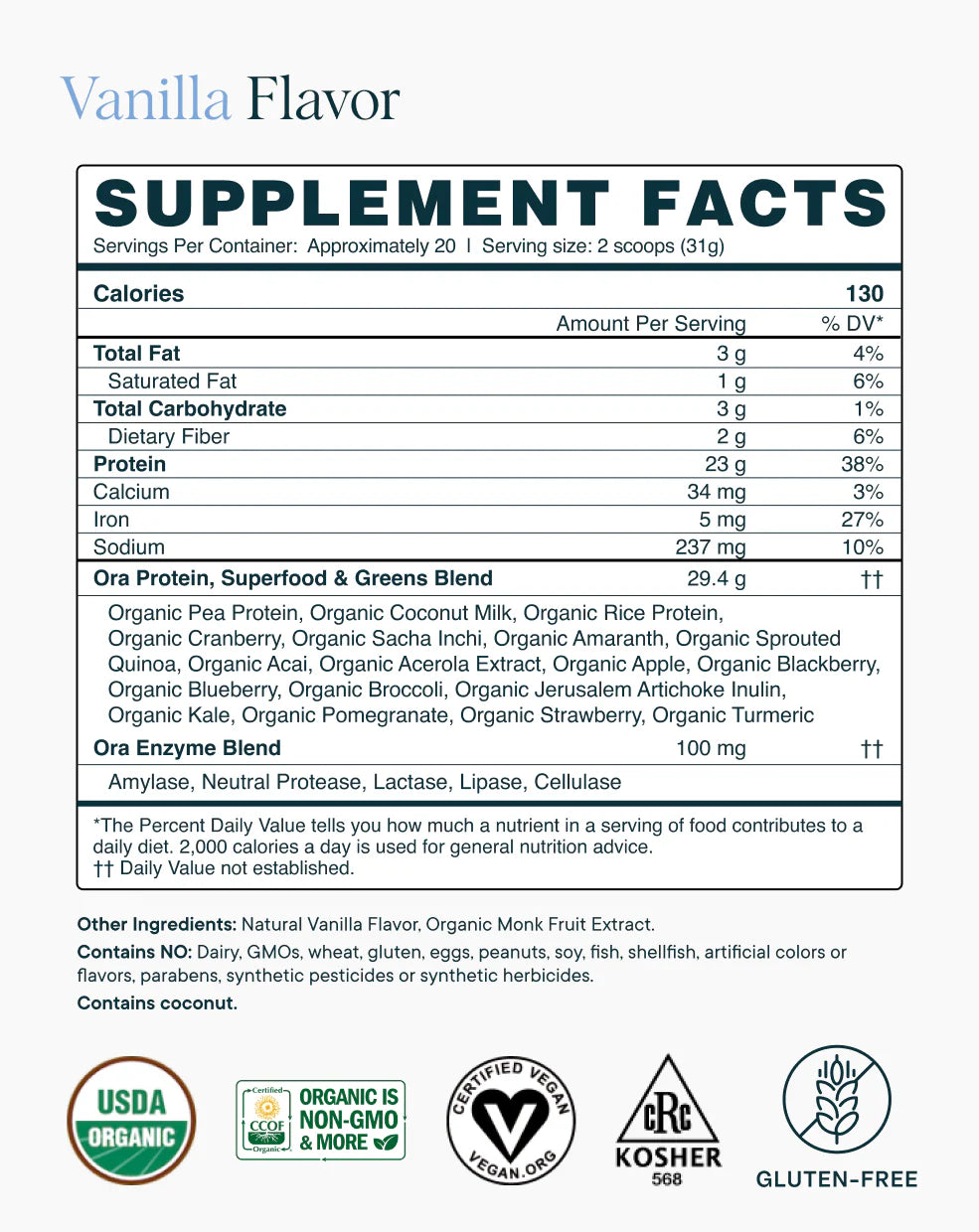 Ora Organic So Lean & So Clean Chef-crafted Plant Protein-Vanilla