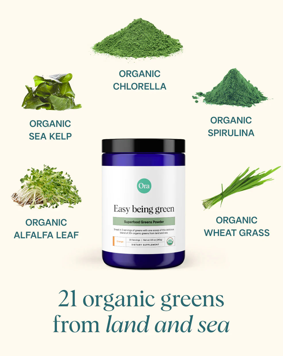 Ora Organic Greens Powder - USDA Organic Superfood Blend
