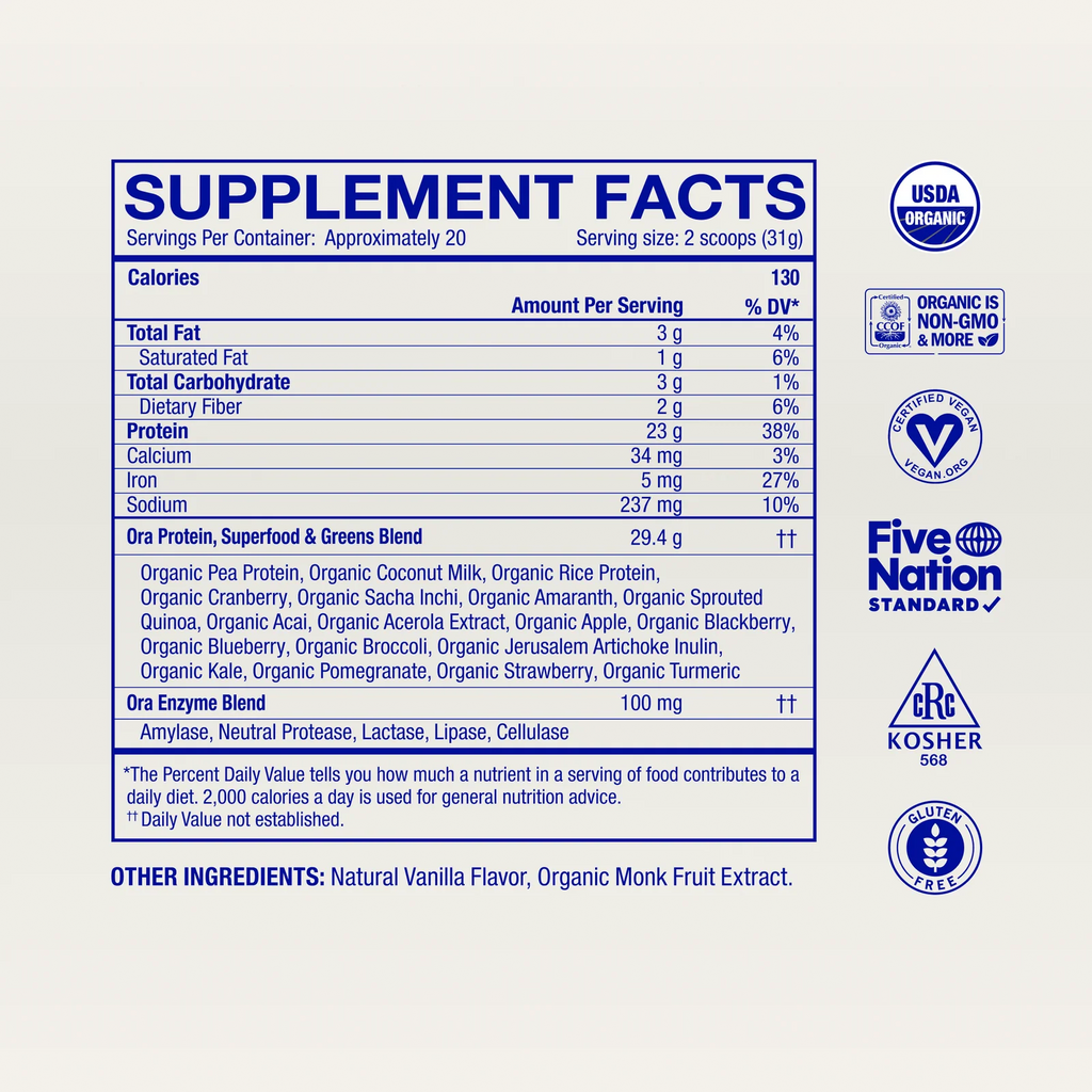 Ora Organic So Lean So Clean Chef-Crafted Organic Vegan Protein Powder